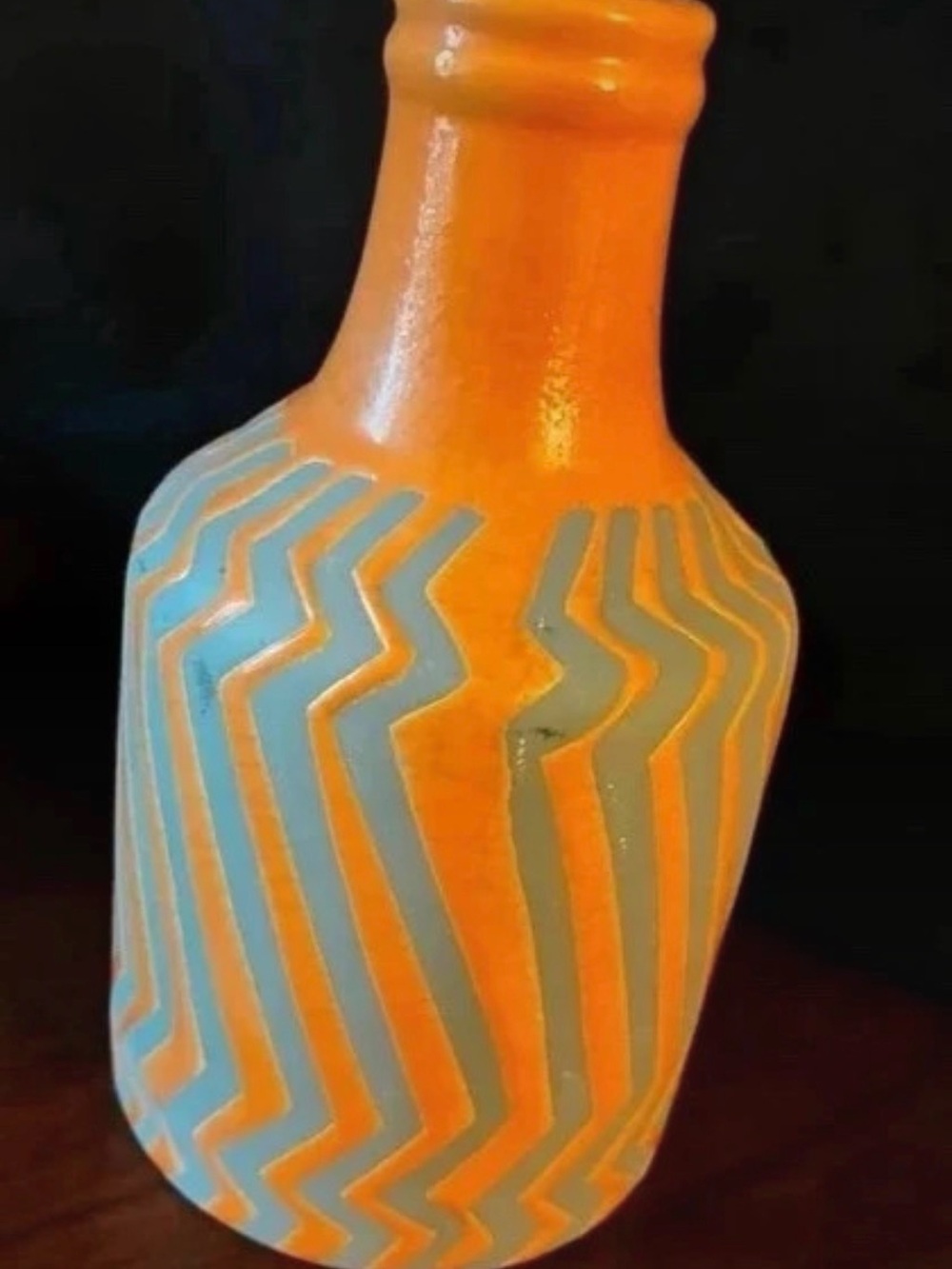 Modern Orange Ceramic Vase with Zigzag Accent